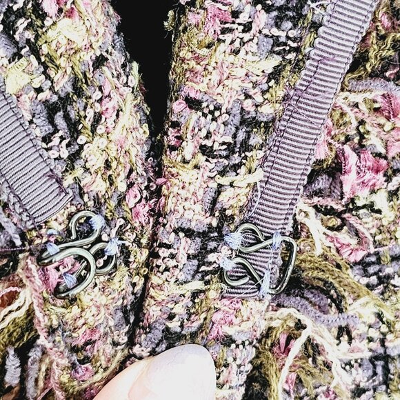 Anthracite Tweed Womens Jacket Sz 10 Black Pink Fringed Edges Hook Closure《896》J - Picture 5 of 7